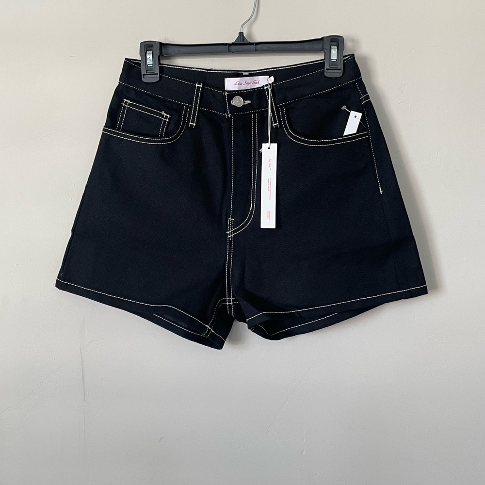 Lisa Says Gah Black Jean Shorts with Contrast Stitching